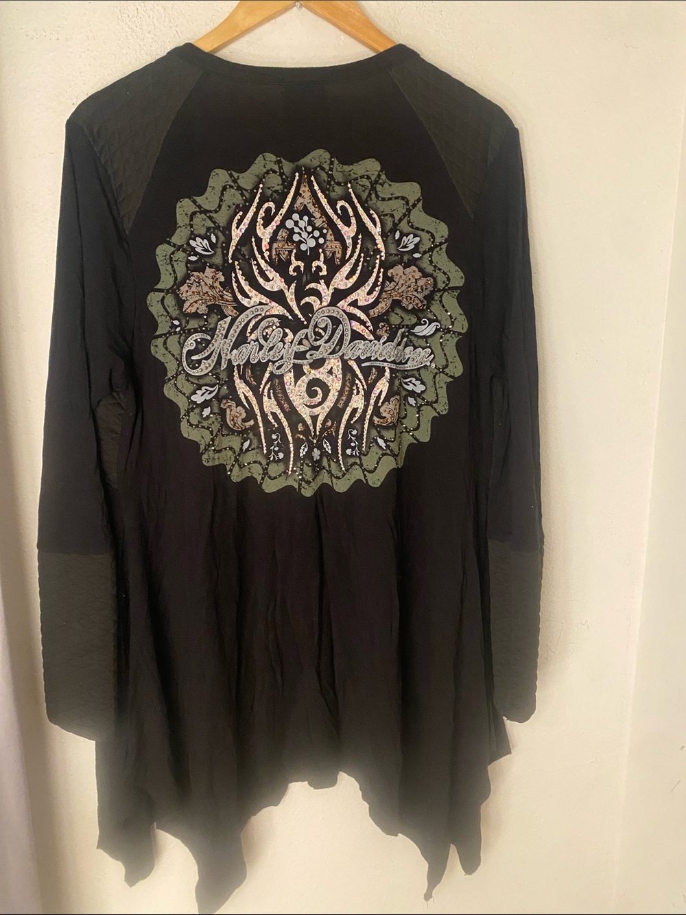Harley-Davidson Black Cardigan with Olive and Rose-Gold Graphic